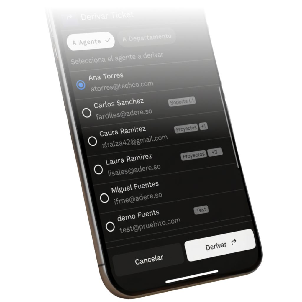 Deriva tickets con un toque en la app