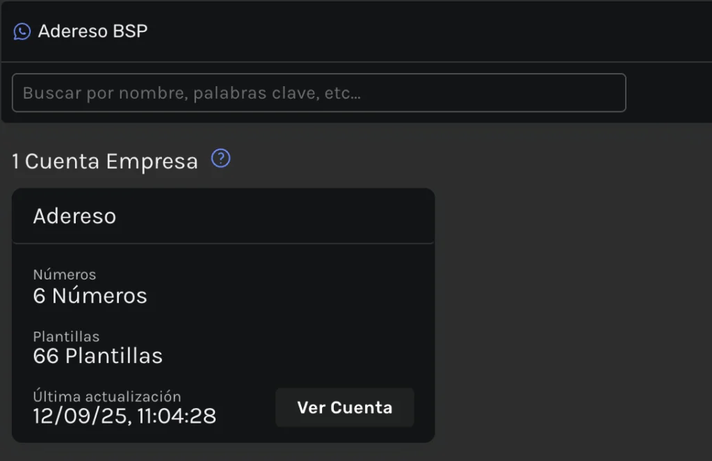 Vista de modulo Business Solution Provider en Adereso Desk