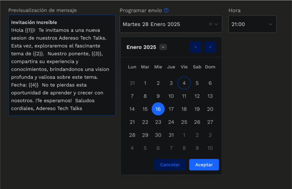 Visualización feature de programacion de campañas